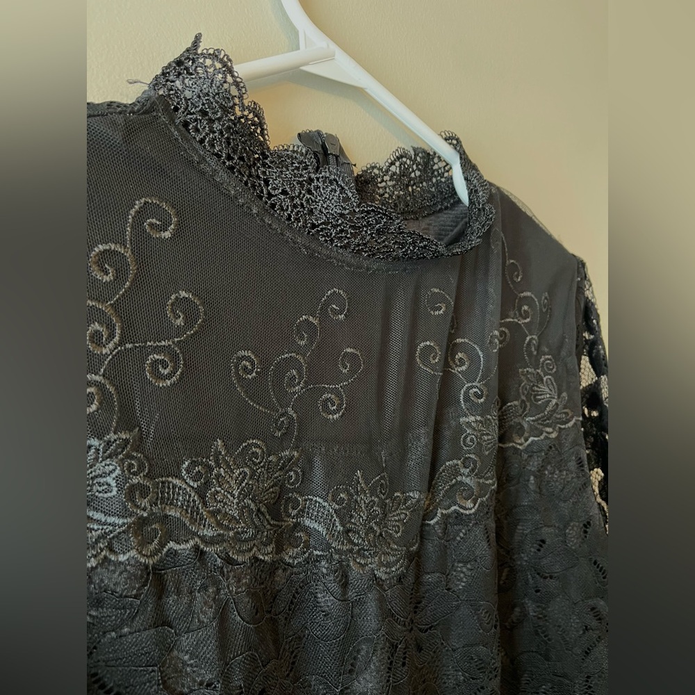 Victorian Style High Neck Black Lace Long Sleeve Blouse Size Small - witchcore - Picture 8 of 9